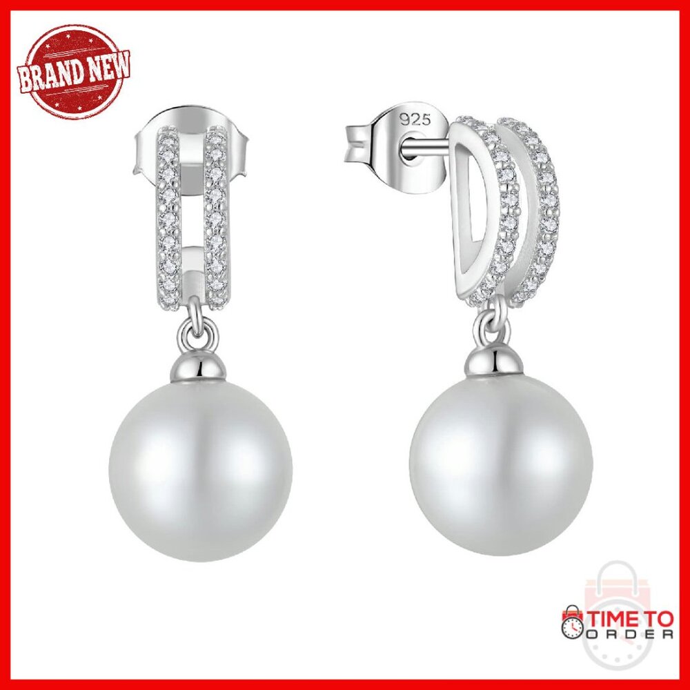 925 Sterling Silver Pearl Drop Earrings With Cubic Zirconia